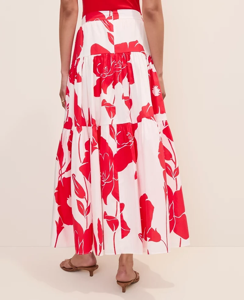 Ann Taylor Floral Tiered Full Skirt Bright Cherry Women's