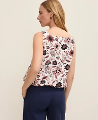 Ann Taylor Weekend Floral Tank Top Linen Blend Night Sky Women's