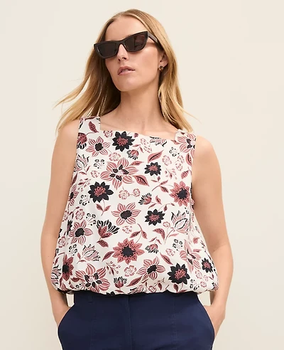 Ann Taylor Weekend Floral Tank Top Linen Blend Night Sky Women's