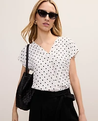 Ann Taylor Polka Dot Mixed Media Top Pale Sandalwood Women's