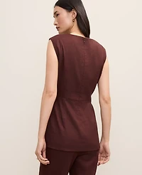 Ann Taylor The Petite Long Crew Neck Top Linen Blend Rich Walnut Women's