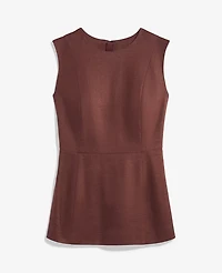 Ann Taylor The Petite Long Crew Neck Top Linen Blend Rich Walnut Women's