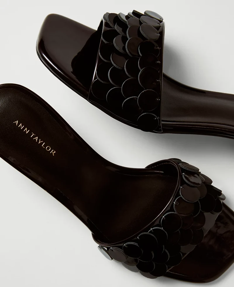 Ann Taylor Patent Paillette Kitten Heel Sandal Pure Chocolate Women's