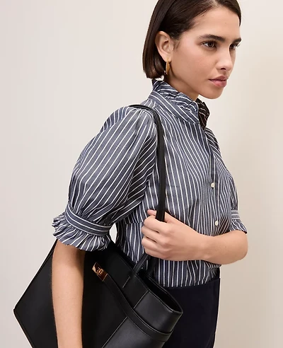 Ann Taylor Striped Ruffle Blouse Indigo Dusk Women's