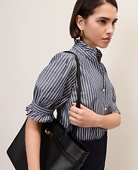 Ann Taylor Striped Ruffle Blouse Indigo Dusk Women's