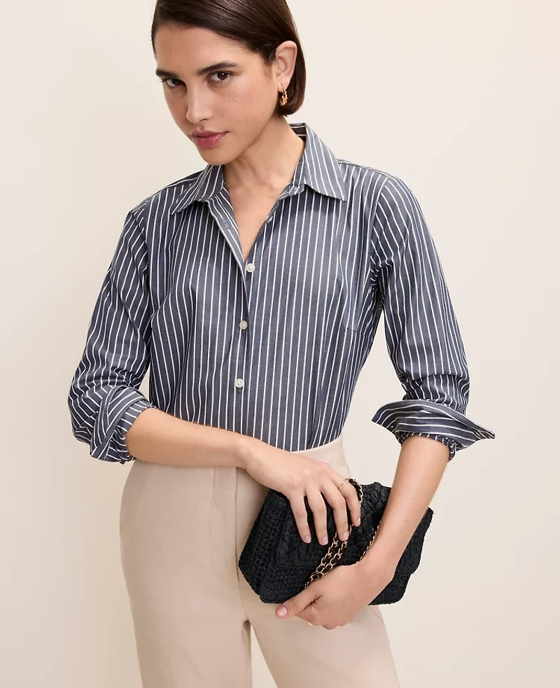 Ann Taylor Striped Perfect Shirt Indigo Dusk Women's
