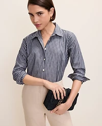 Ann Taylor Striped Perfect Shirt Indigo Dusk Women's