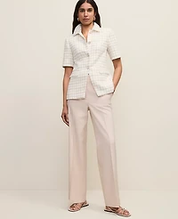 Ann Taylor The Petite Short Sleeve Cutaway Jacket Metallic Tweed Gold/White Women's