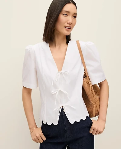 Ann Taylor Petite Tie Front Blouse White Women's