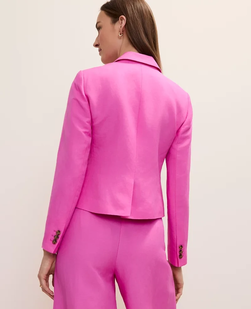 Ann Taylor The Petite Shorter Single Button Blazer Linen Blend Rhododendron Women's
