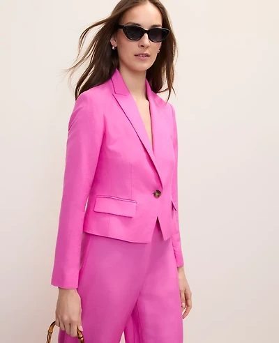 Ann Taylor The Petite Shorter Single Button Blazer Linen Blend Rhododendron Women's
