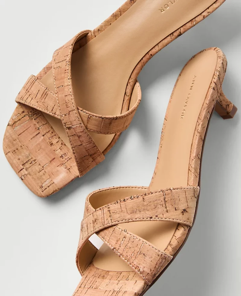 Ann Taylor Cork Crossover Kitten Heel Sandal Natural Women's