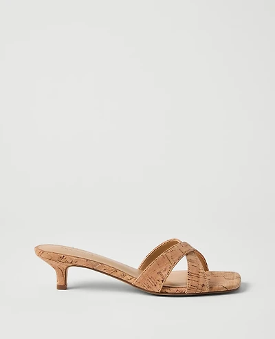 Ann Taylor Cork Crossover Kitten Heel Sandal Natural Women's