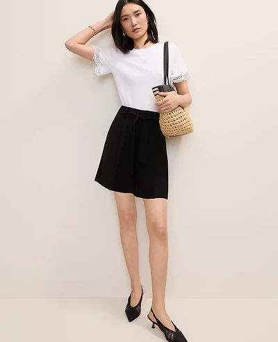 Ann Taylor Petite Pleated Paperbag Short Black Women's