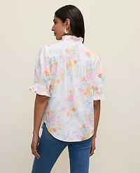 Ann Taylor Floral Linen Blend Ruffle Blouse Women's