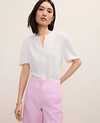 Ann Taylor Petite Lace Trim Top Winter White Women's