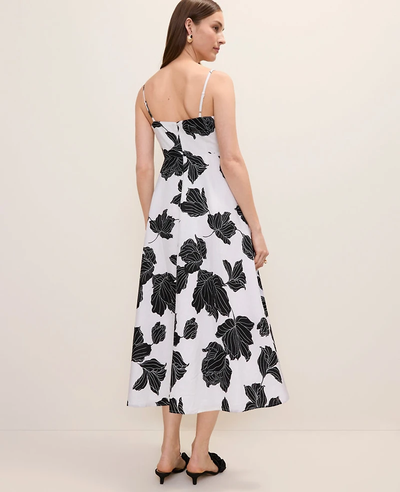 Ann Taylor Floral Midi Dress in Linen Blend Size 16 White Women's