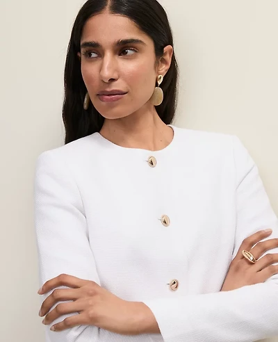 Ann Taylor Petite Cropped Crew Neck Jacket White Women's