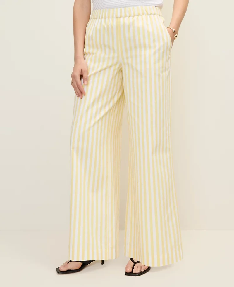 Ann Taylor Petite Weekend Collection Striped Easy Palazzo Pant Yellow Hibiscus Women's