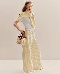 Ann Taylor Petite Weekend Striped Easy Palazzo Pant Yellow Hibiscus Women's
