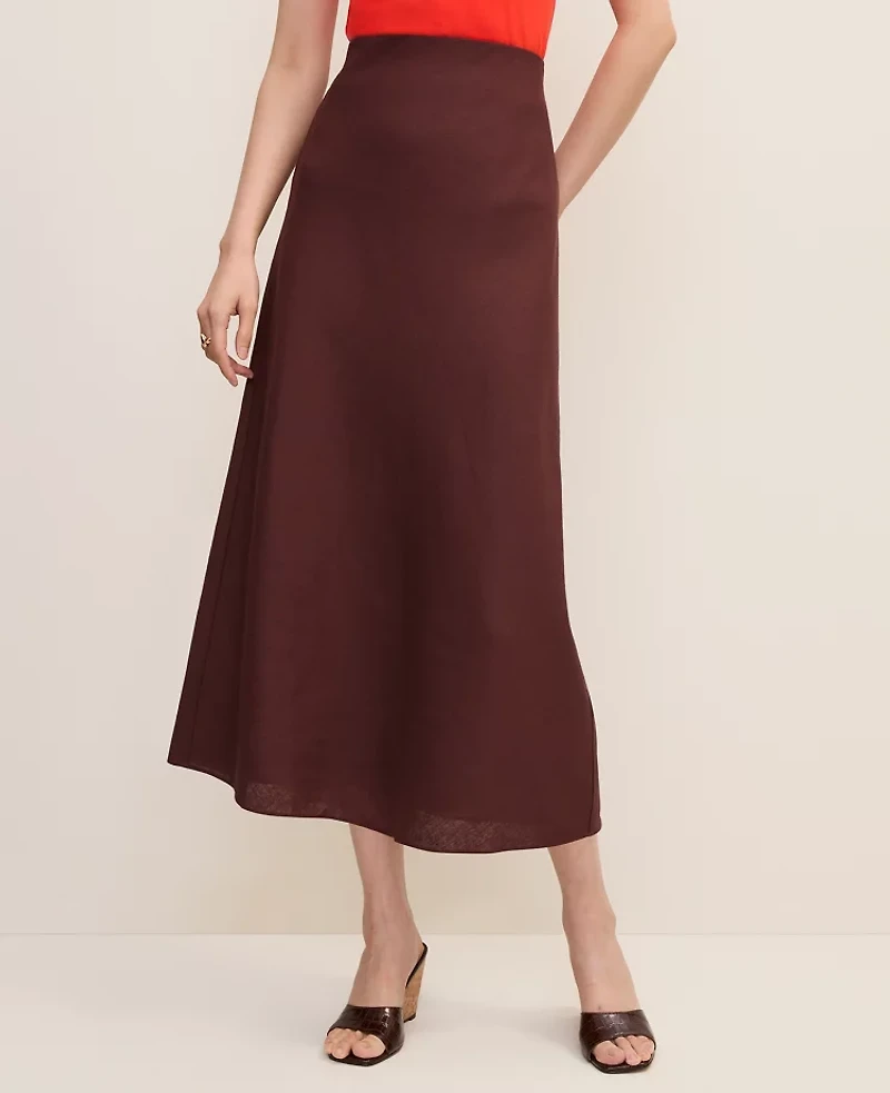 Ann Taylor Linen Blend Bias Midi Slip Skirt Rich Walnut Women's