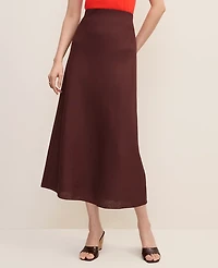 Ann Taylor Linen Blend Bias Midi Slip Skirt Rich Walnut Women's