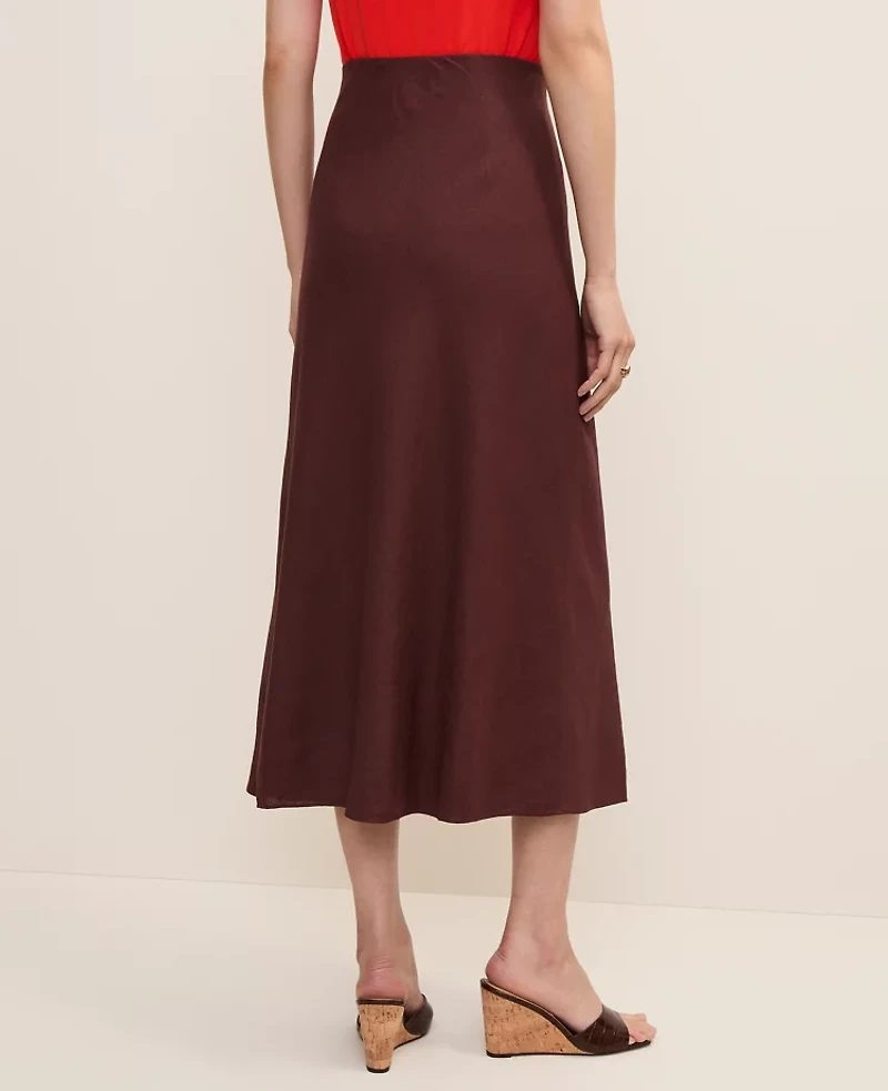 Ann Taylor Linen Blend Bias Midi Slip Skirt Rich Walnut Women's