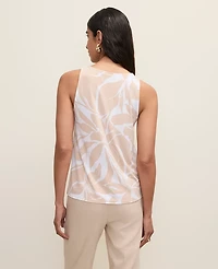 Ann Taylor Mixed Media Floral V-Neck Shell Top Sail Cloth Women's