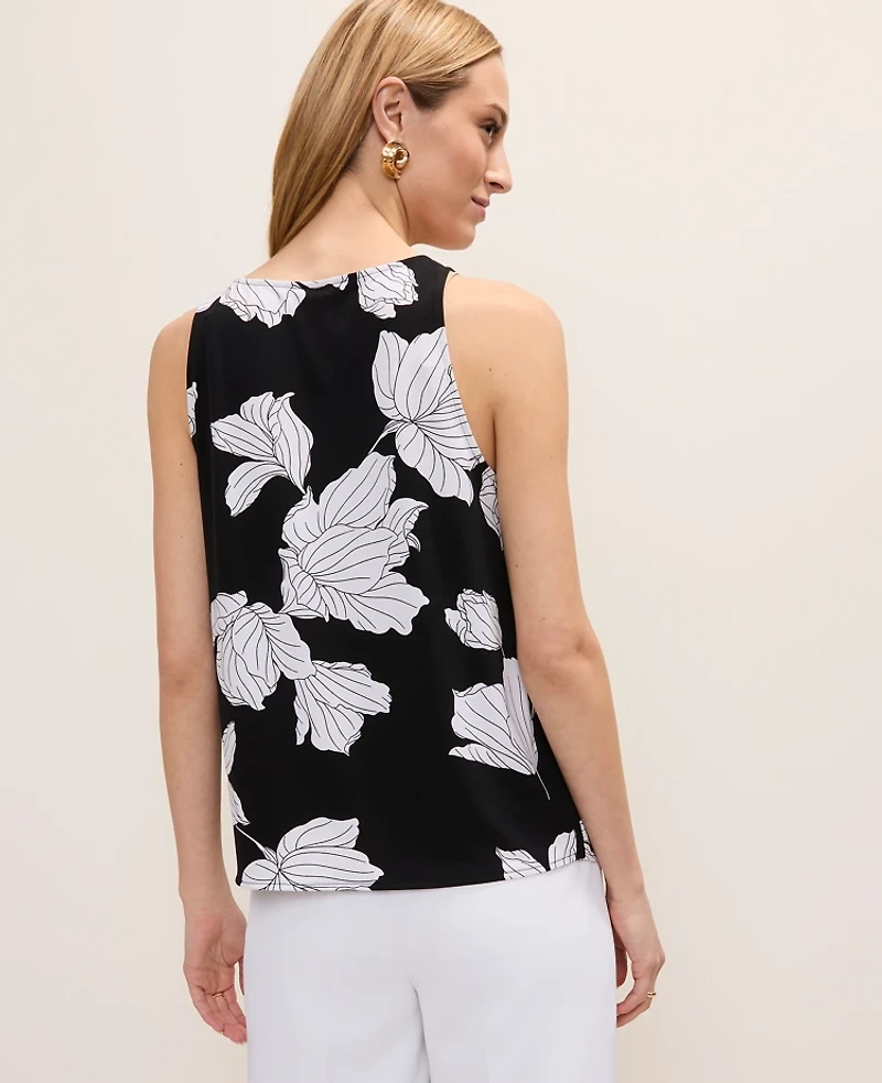 Ann Taylor Floral Mixed Media V-Neck Shell Top Black Women's