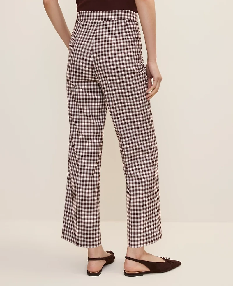 Ann Taylor The Tall Side Zip Flare Pant Gingham Brown/White Check Women's