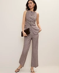 Ann Taylor The Tall Side Zip Flare Pant Gingham Brown/White Check Women's