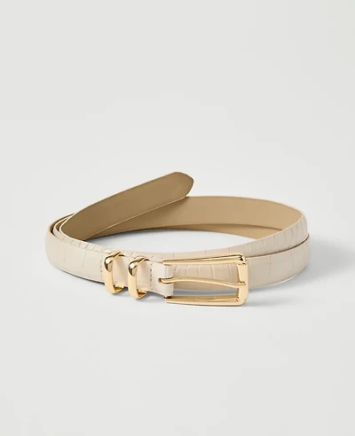 Ann Taylor Croco Rectangle Buckle Belt Size XL White Women's