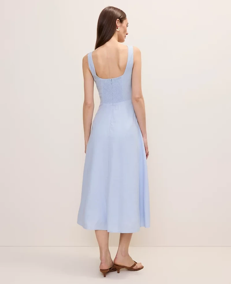 Ann Taylor Linen Blend Flare Midi Dress Coastal Glow Women's