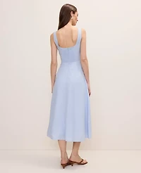 Ann Taylor Linen Blend Flare Midi Dress Coastal Glow Women's