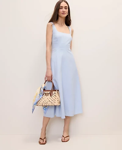 Ann Taylor Linen Blend Flare Midi Dress Coastal Glow Women's