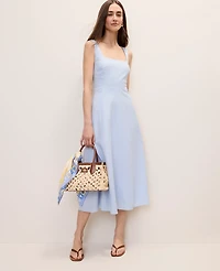 Ann Taylor Linen Blend Flare Midi Dress Coastal Glow Women's