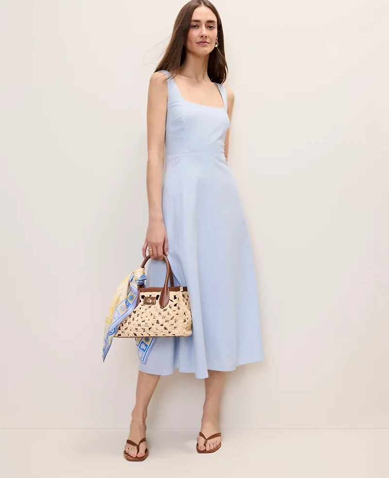 Ann Taylor Petite Linen Blend Flare Midi Dress Coastal Glow Women's