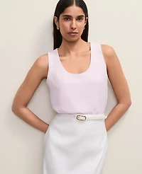 Ann Taylor Petite Mixed Media Tank Top Angelic Pink Women's