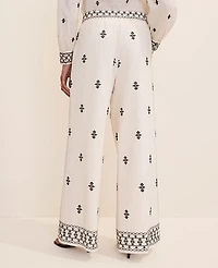 Ann Taylor The Petite Embroidered Easy Fit Wide-Leg Pant Winter White Women's