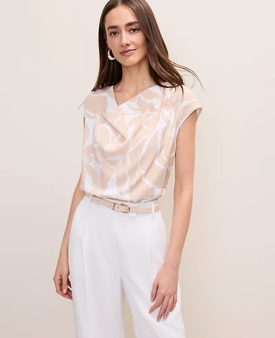 Ann Taylor Petite Floral Mixed Media Cowl Neck Top Sail Cloth Women's