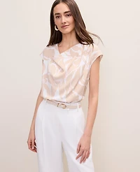 Ann Taylor Petite Floral Mixed Media Cowl Neck Top Sail Cloth Women's