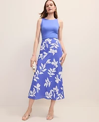Ann Taylor Floral Bias Slip Skirt Satin Dream Blue Women's