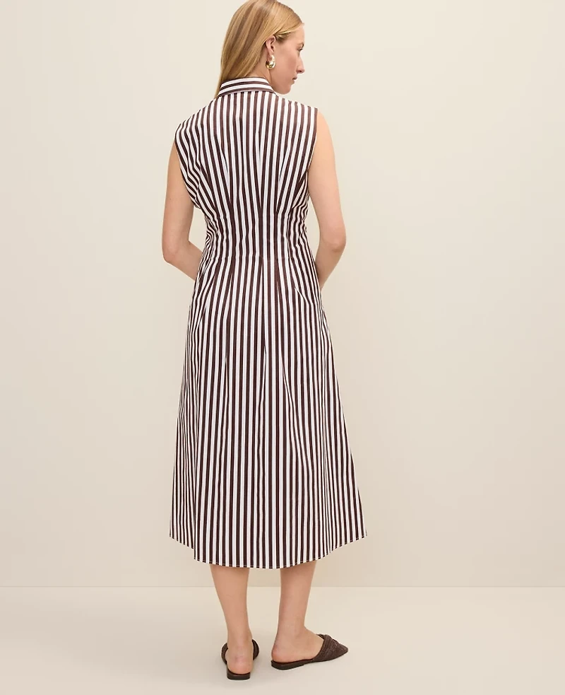 Ann Taylor Weekend Striped Pleated Midi Shirtdress Rich Walnut Women's