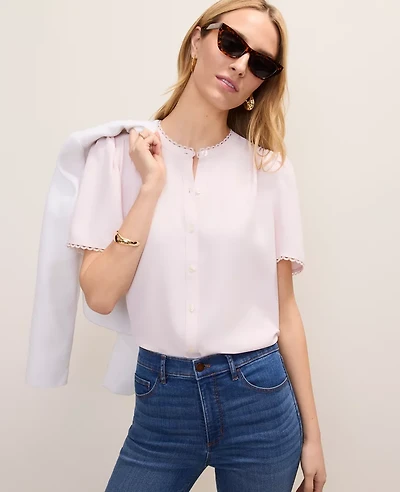 Ann Taylor Lace Trim Top Women's