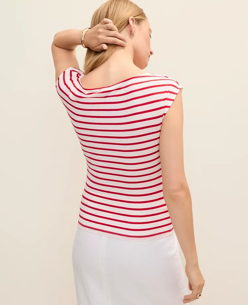 Ann Taylor Petite Striped Boatneck Top Bright Cherry Women's