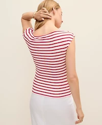 Ann Taylor Petite Striped Boatneck Top Bright Cherry Women's