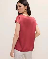 Ann Taylor Petite Satin Cowl Neck Top Rose Clay Women's
