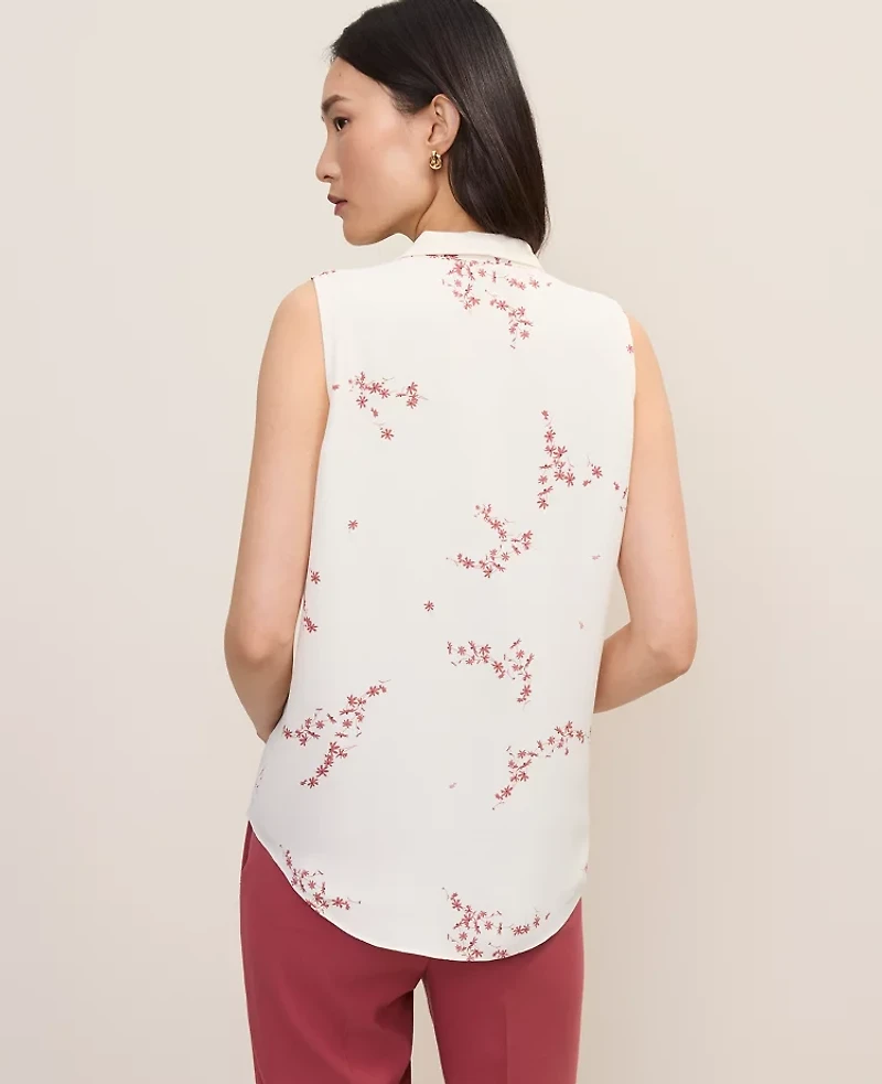 Ann Taylor Floral Bow Neck Shell Top Winter White Women's