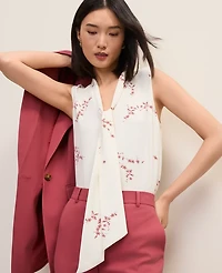 Ann Taylor Floral Bow Neck Shell Top Winter White Women's