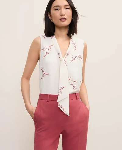 Ann Taylor Floral Bow Neck Shell Top Winter White Women's